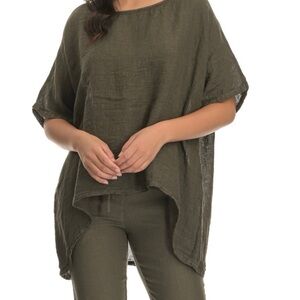 John P Greece Olive Green Women's Linen Top